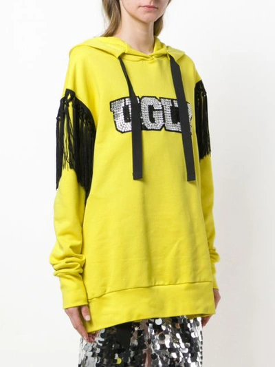 Shop Marco Bologna Ugly Diamante And Tassel Trim Hoody - Yellow