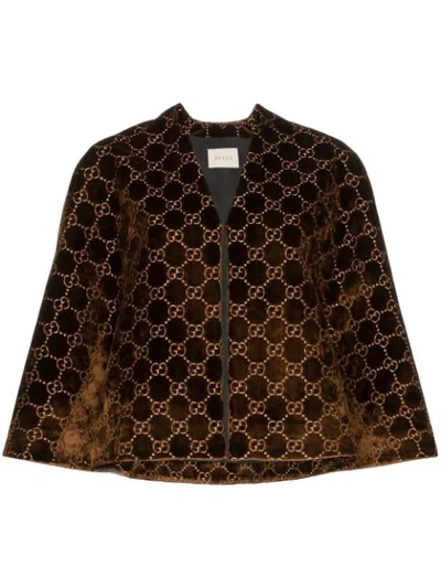 Shop Gucci Gg Velvet Cape In Brown