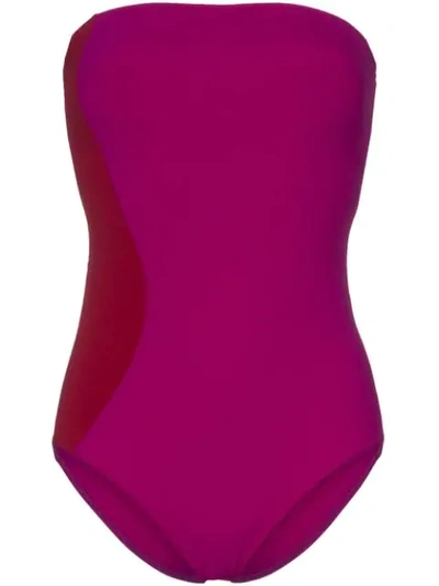 Shop Araks Contrast Panel Bandeau Swimsuit In Purple