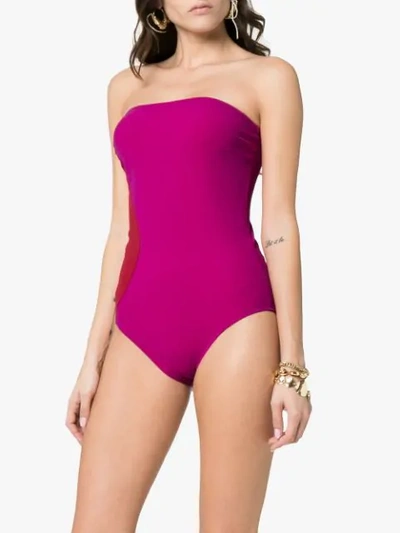 Shop Araks Contrast Panel Bandeau Swimsuit In Purple