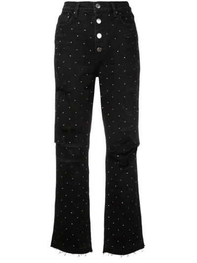 Shop Amiri Crystal Studded Ripped Jeans In Black