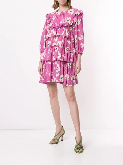 Shop N°21 Floral Print Tiered Mini Dress In Purple