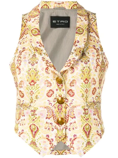 Shop Etro Floral Jacquard Waistcoat In Yellow
