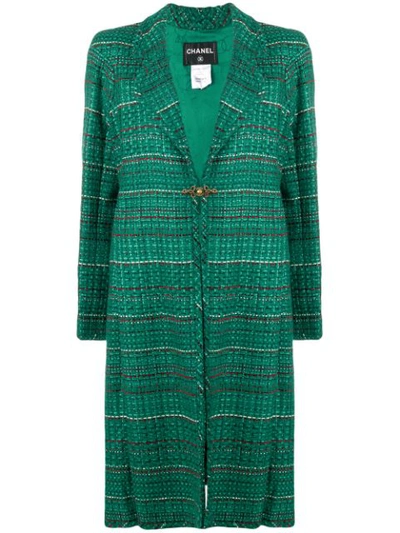 Pre-owned Chanel Vintage Striped Midi Coat - Green/red/cream