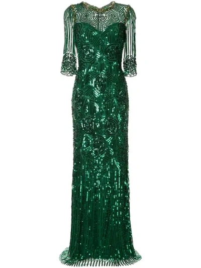 Shop Jenny Packham Embellished Maxi Dress In Green