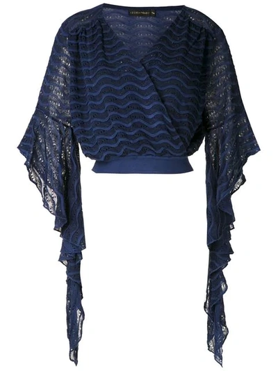 Shop Cecilia Prado Elongated Sleeve Wave Blouse In Blue