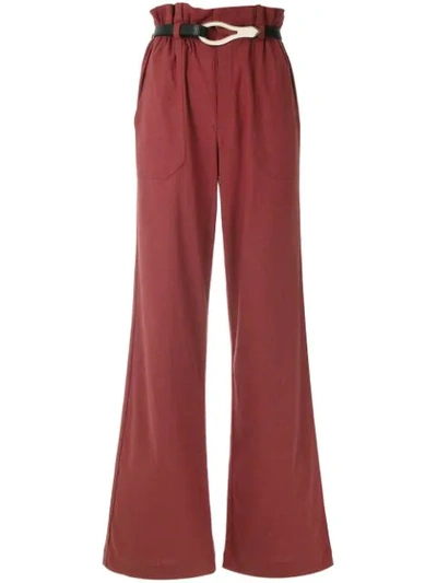 Shop Framed Linen Wide Leg Trousers In Red