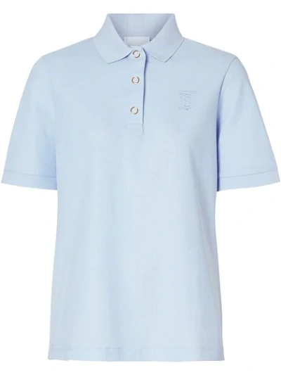 Shop Burberry Monogram Motif Cotton Piqué Polo Shirt In Pale Blue