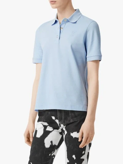 Shop Burberry Monogram Motif Cotton Piqué Polo Shirt In Pale Blue