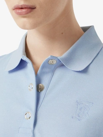 Shop Burberry Monogram Motif Cotton Piqué Polo Shirt In Pale Blue