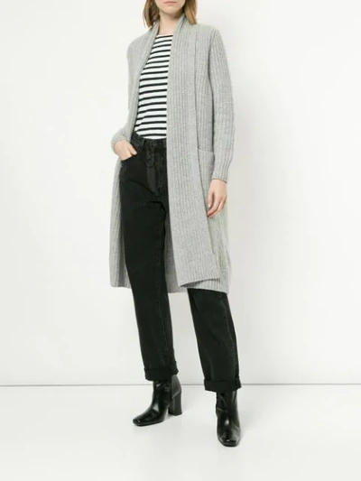 Shop Le Kasha Ribbed Open Front Cardigan In Grey