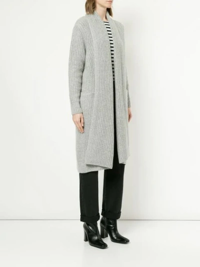 Shop Le Kasha Ribbed Open Front Cardigan In Grey