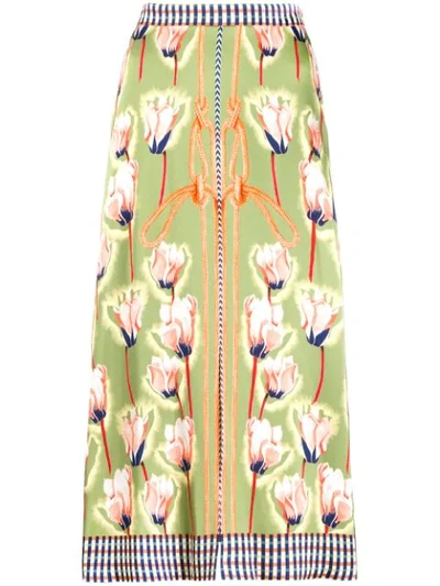 Shop Temperley London Floral Rope Print Midi Skirt In Green