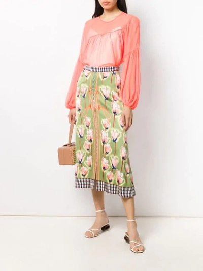 Shop Temperley London Floral Rope Print Midi Skirt In Green