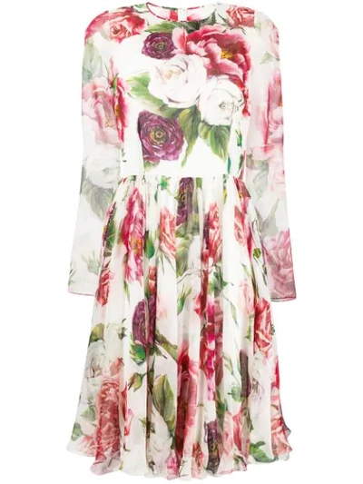 Shop Dolce & Gabbana Rose Print Pleated Dress - Multicolour