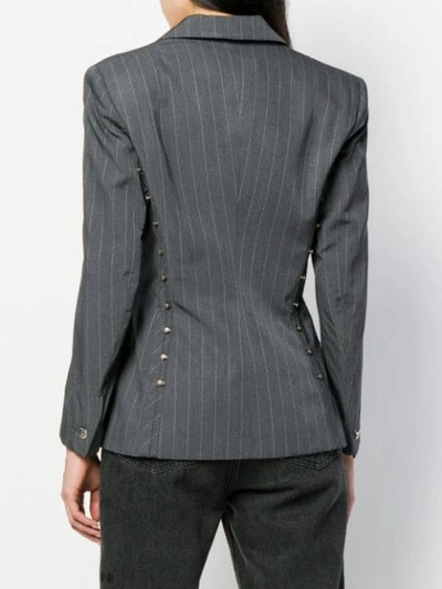 Pre-owned Versace 1980's Pinstriped Double-breasted Jacket In Grey