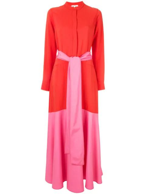 red and pink colour block dress