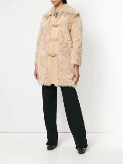 Shop Red Valentino Fur Duffle Coat In Neutrals