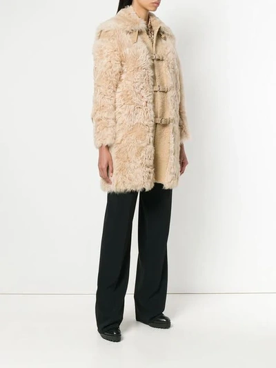 Shop Red Valentino Fur Duffle Coat In Neutrals