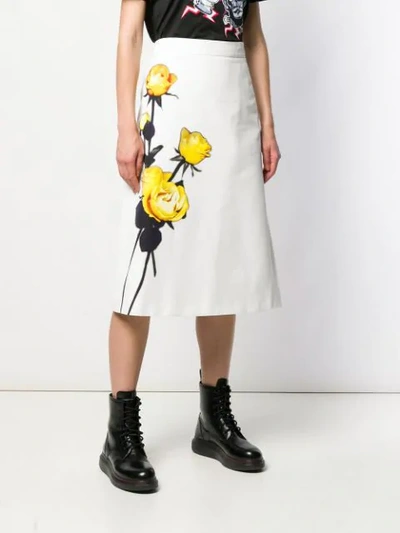 Shop Prada Floral A-line Midi Skirt In White