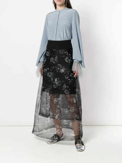 Shop Dorothee Schumacher Tiered Floral Printed Sheer Skirt In Black