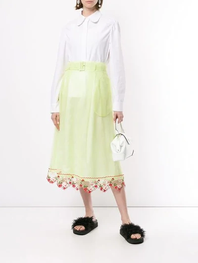 Shop Simone Rocha Embroidered Midi Skirt In Yellow