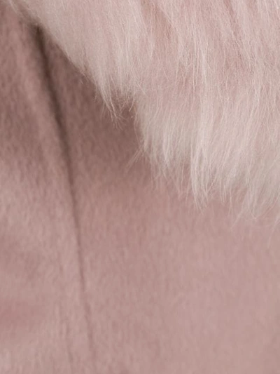 Shop Prada Furry Collar Belted Coat In Pink