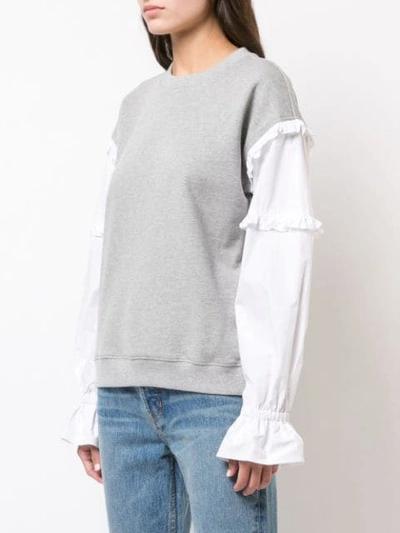 Shop Derek Lam 10 Crosby Ruffle Sweatshirt With Contrast Sleeves - Grey
