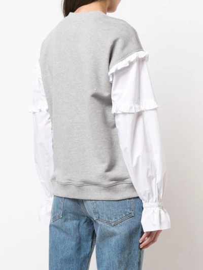 Shop Derek Lam 10 Crosby Ruffle Sweatshirt With Contrast Sleeves - Grey