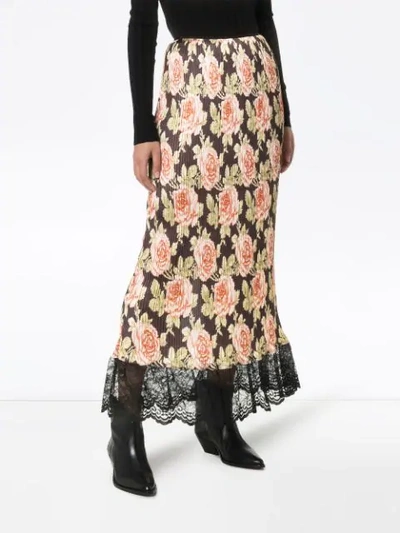 Shop Paco Rabanne Rose Print Midi Skirt In V007 Multicoloured
