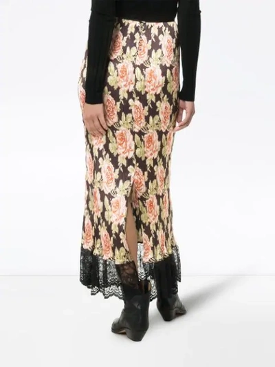 Shop Paco Rabanne Rose Print Midi Skirt In V007 Multicoloured