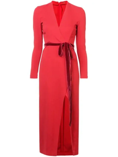 Shop Adam Lippes Belted Fitted Midi Dress In Red