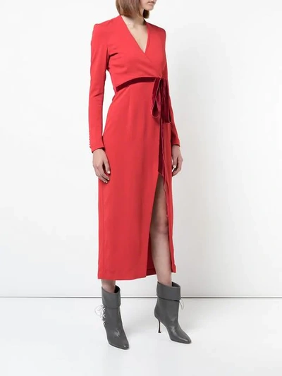 Shop Adam Lippes Belted Fitted Midi Dress In Red