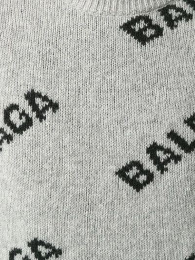 Shop Balenciaga Jacquard Logo Crew Neck Sweater In Grey