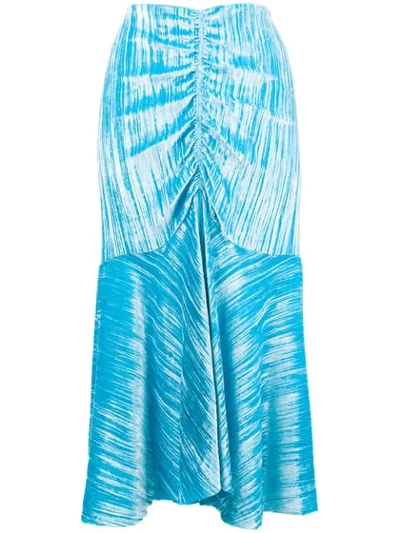 Shop Kenzo Frilled Velvet Skirt In Blue