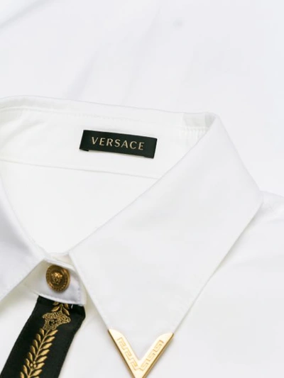 Shop Versace Embroidered Oversized Shirt In White
