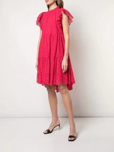 Shop Ulla Johnson Laser Cut Tiered Mini Dress - Pink