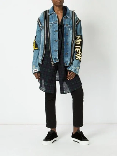 Shop Faith Connexion No Fear Denim Jacket In Blue