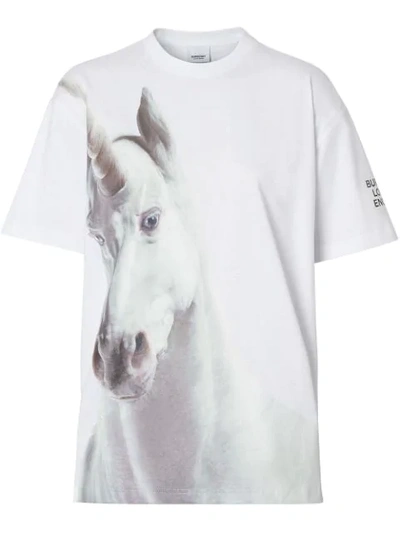 Shop Burberry Unicorn Print Cotton Oversized T-shirt In White