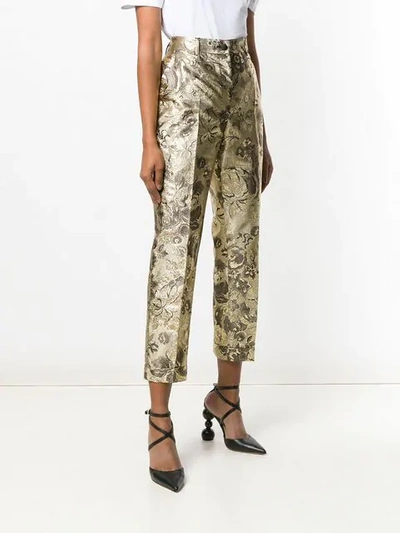 Shop Dolce & Gabbana Floral Jacquard Trousers In Gold