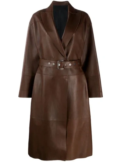 Shop Brunello Cucinelli Belted Leather Coat In Brown