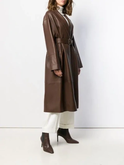 Shop Brunello Cucinelli Belted Leather Coat In Brown