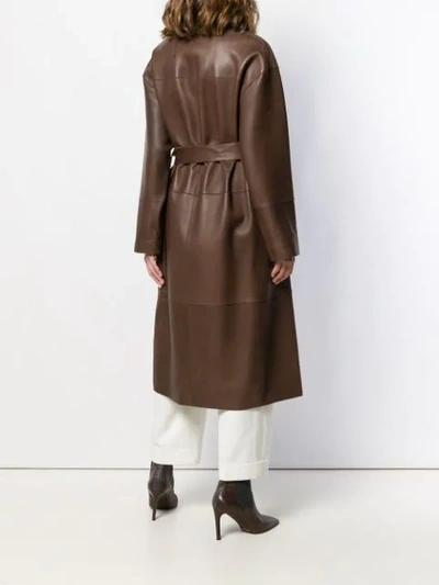 Shop Brunello Cucinelli Belted Leather Coat In Brown