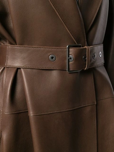 Shop Brunello Cucinelli Belted Leather Coat In Brown