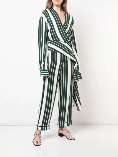 Shop Oscar De La Renta Striped Asymmetric Blouse In White