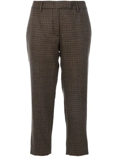 Shop Prada Checked Cropped Trousers In Brown