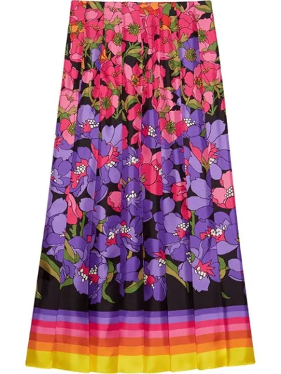 Shop Gucci Degradé Flowers Silk Twill Skirt In Pink