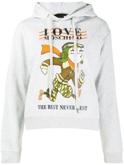 Shop Love Moschino Logo Graphic Print Hoodie In Grey