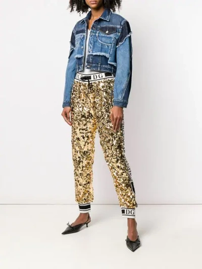 Shop Dolce & Gabbana Side Band Sequin Trousers In Gold