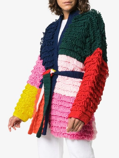 Shop Mira Mikati Knit Patchwork Cardigan In Green